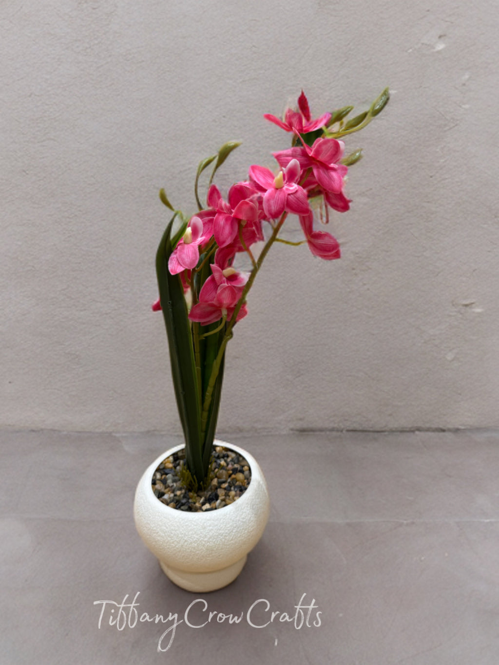 ARTISAN FAUX ORCHID TRIO - ELEGANT STONE VASE WITH LIFELIKE PETAL