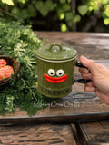 SMILEY QUIRKY CERAMIC MUG & LID SET (Green/Pink/Cream)