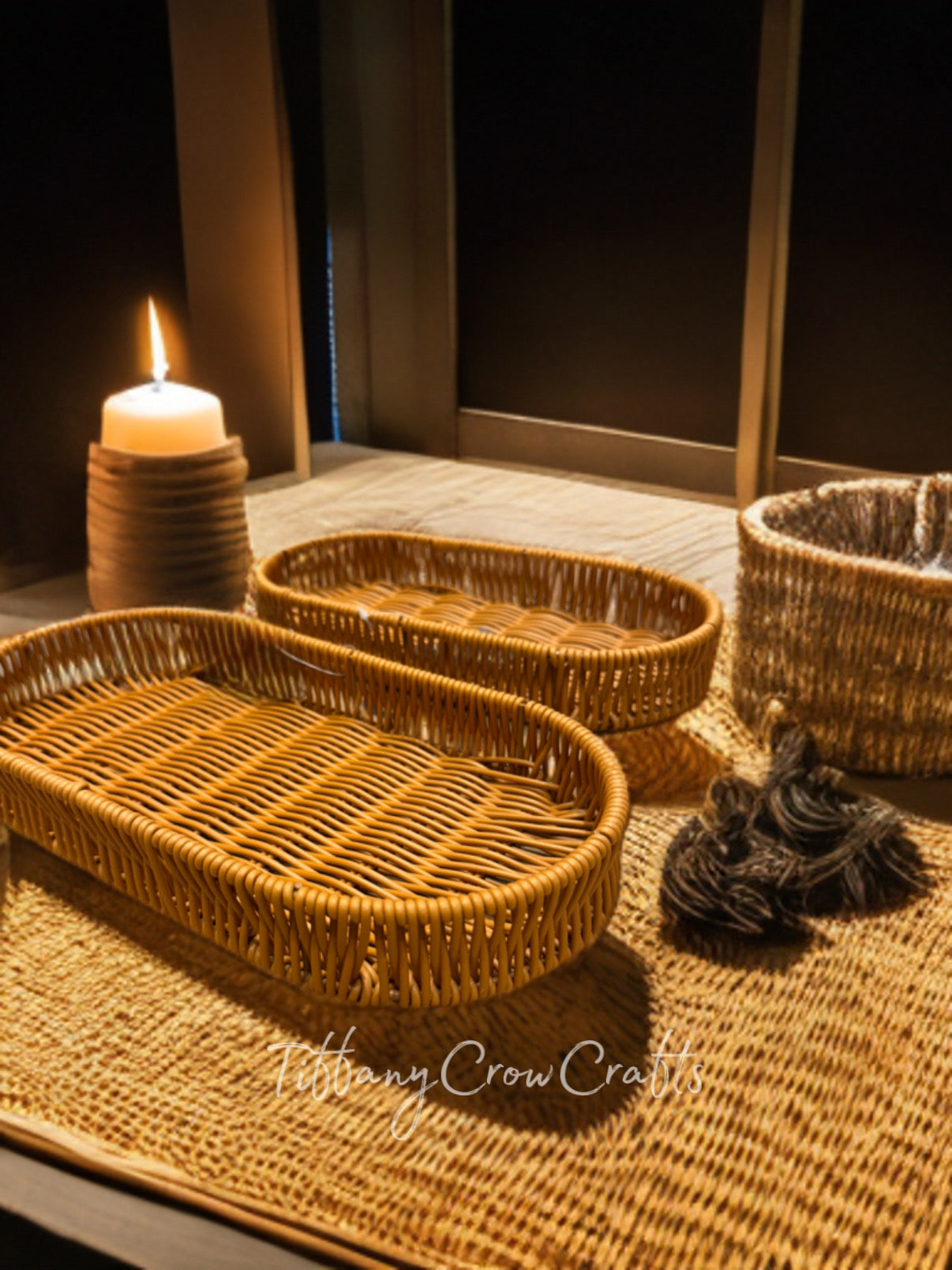 ARTISAN OVAL WOVEN SERVICE TRAYS (Set of 2)