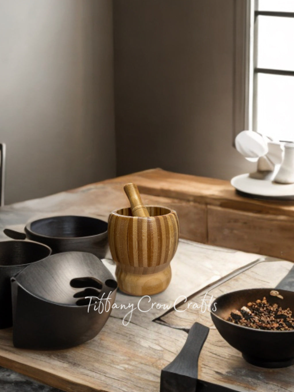 HANDCRAFTED BAMBOO MORTAR & PESTLE