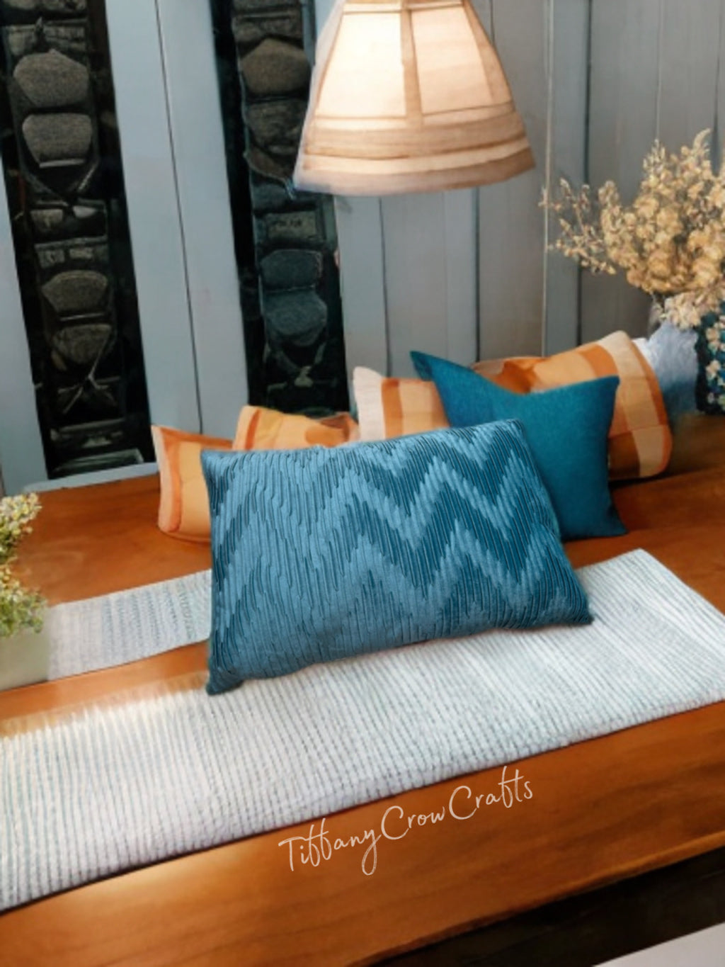 AZURE CHEVRON PLEATED LUMBAR PILLOW