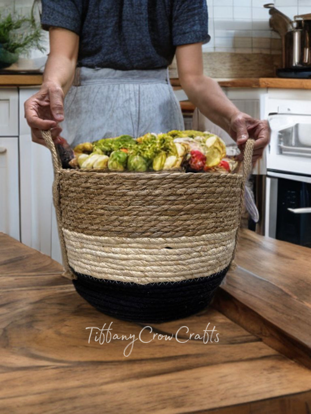 BEAUTIFUL SEAGRASS STRIPE BOHO BASKET