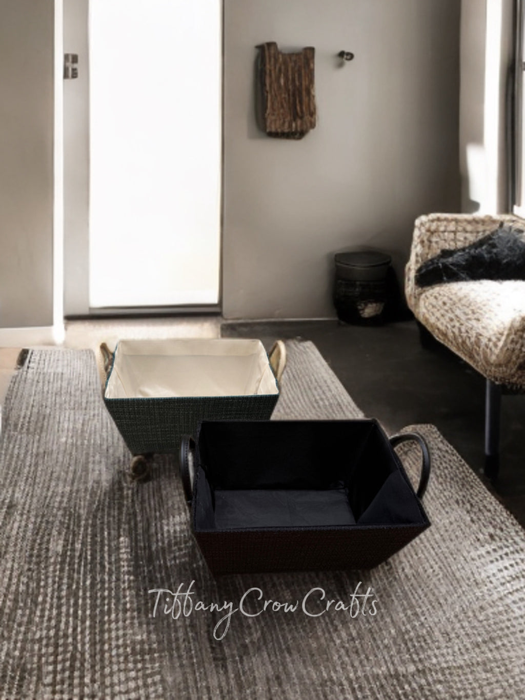 URBAN TAPERED WOVEN STORAGE BIN - MATTE OBSIDIAN & SLATE ORGANIZER