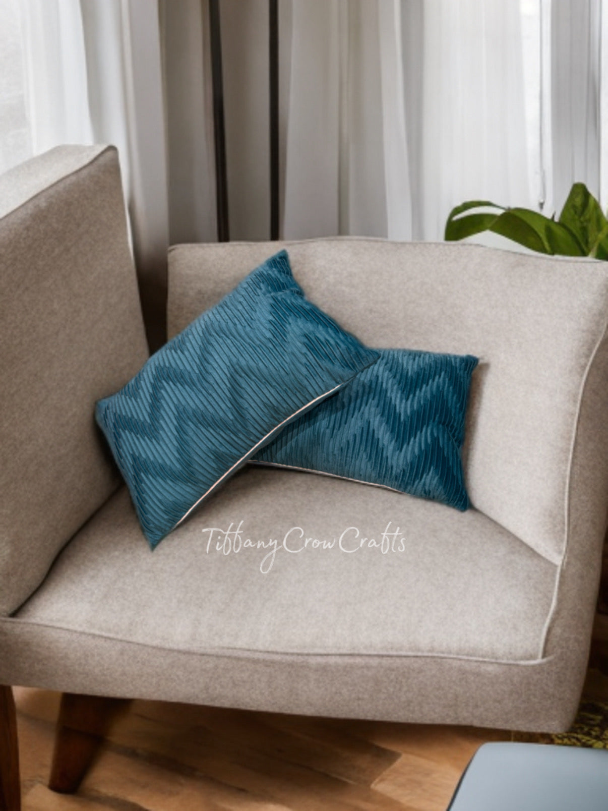 AZURE CHEVRON PLEATED LUMBAR PILLOW