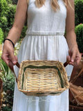 GREEN SCREWPINE WOVEN TOTE BASKET (SQUARE)