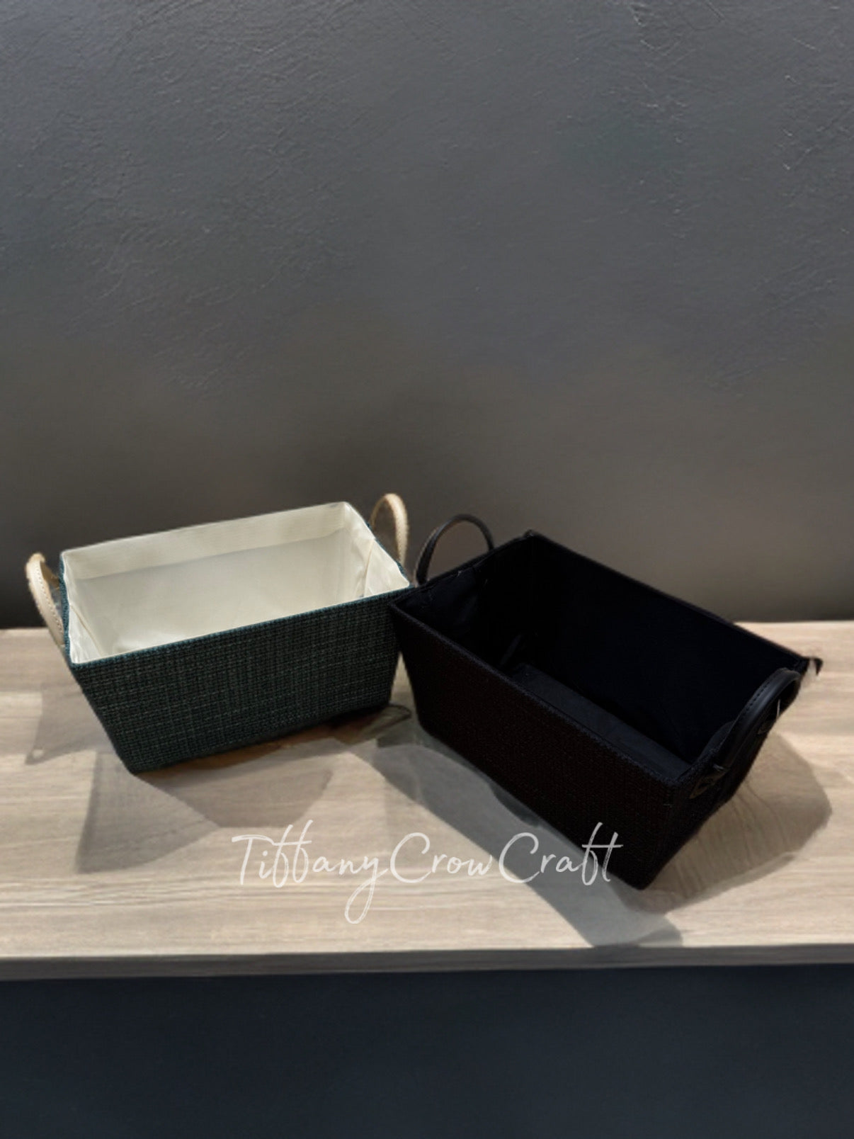 URBAN TAPERED WOVEN STORAGE BIN - MATTE OBSIDIAN & SLATE ORGANIZER