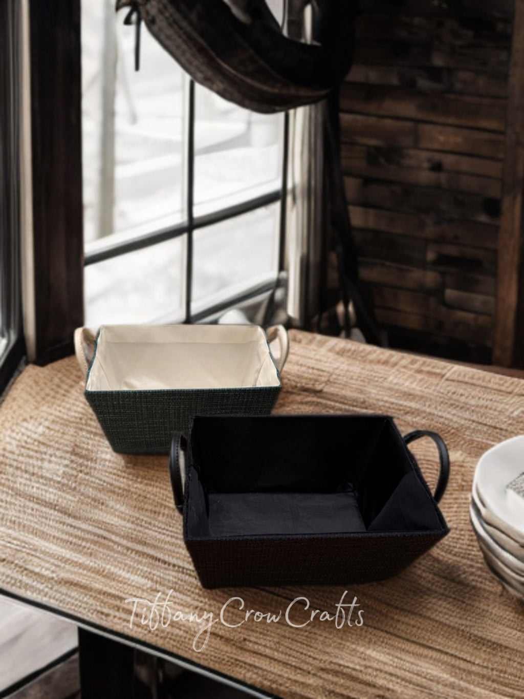 URBAN TAPERED WOVEN STORAGE BIN - MATTE OBSIDIAN & SLATE ORGANIZER
