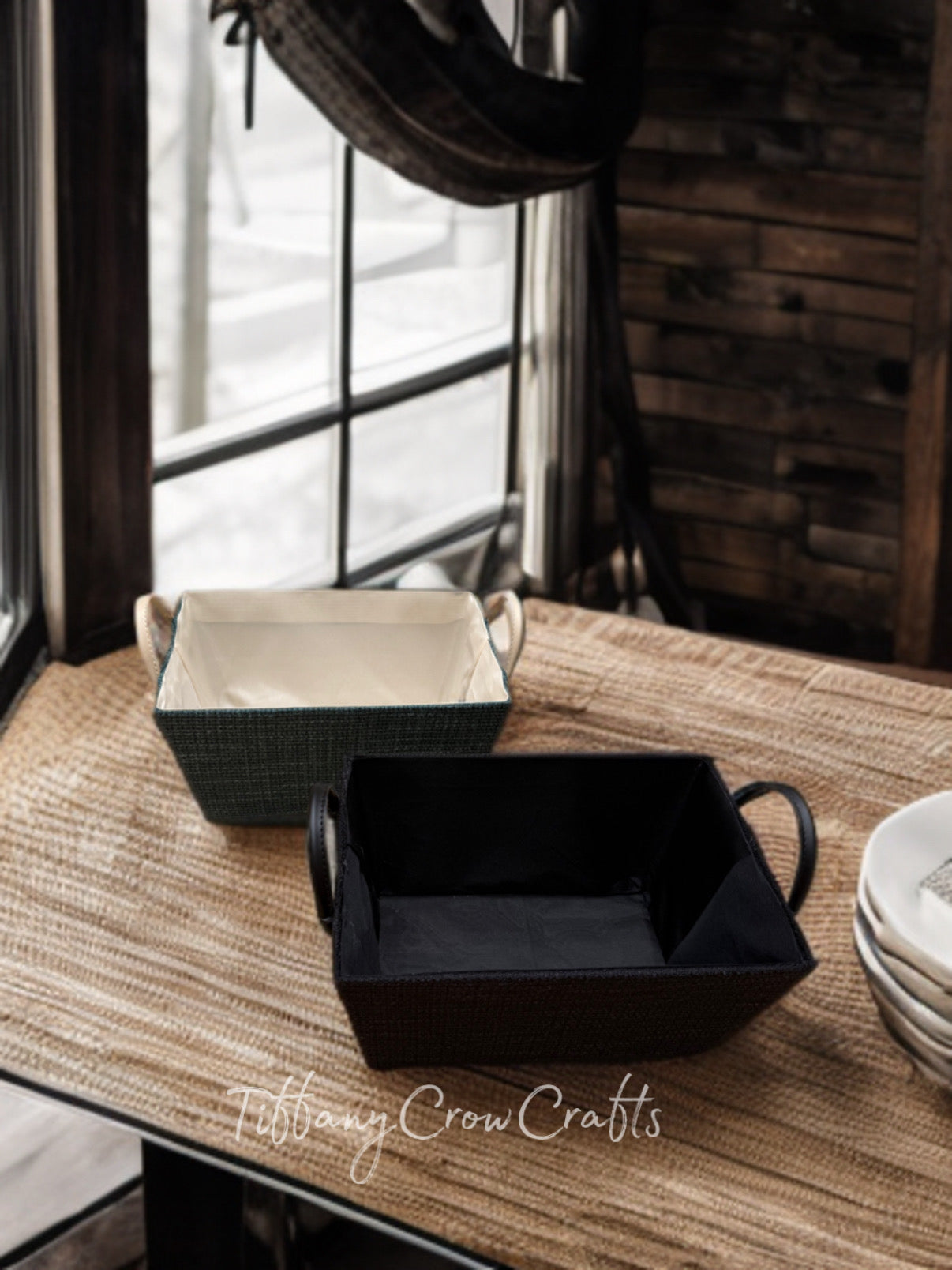 URBAN TAPERED WOVEN STORAGE BIN - MATTE OBSIDIAN & SLATE ORGANIZER