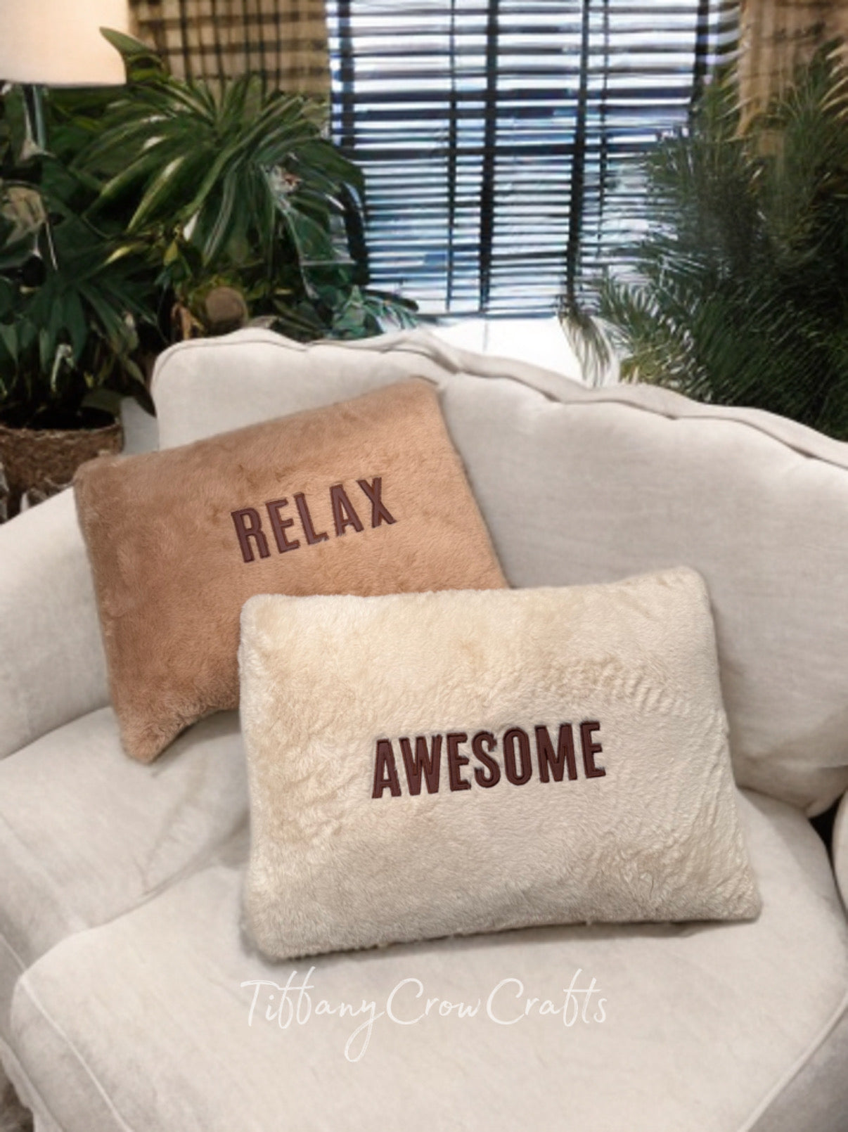 COZY LUXE FAUX FUR THROW PILLOWS - “RELAX or AWESOME”