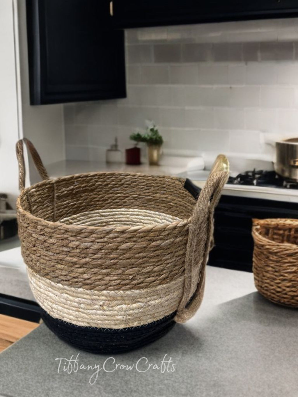 BEAUTIFUL SEAGRASS STRIPE BOHO BASKET