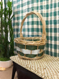 CHARMING GREEN HANDWOVEN RATTAN & LEAF BASKET