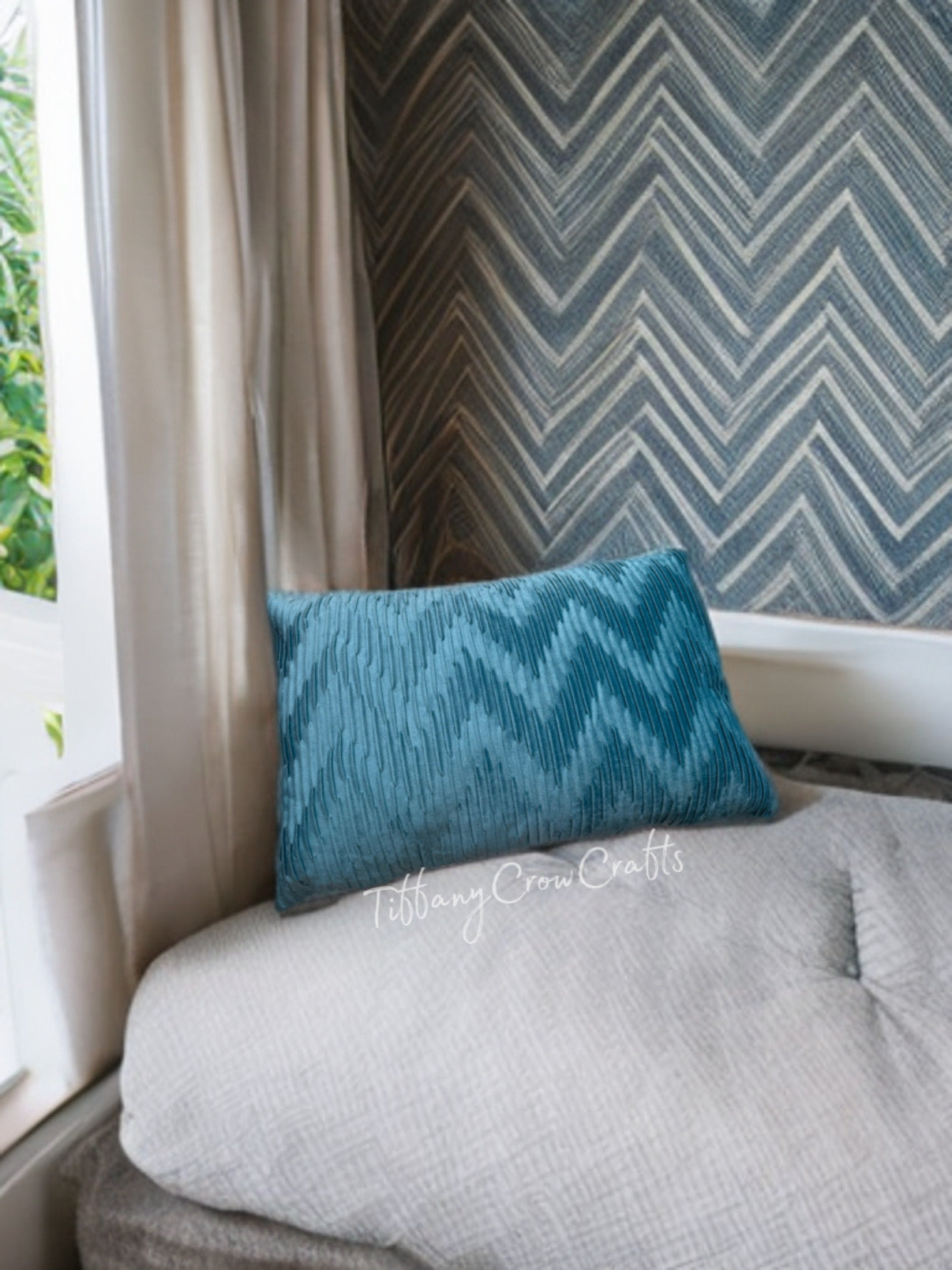 AZURE CHEVRON PLEATED LUMBAR PILLOW