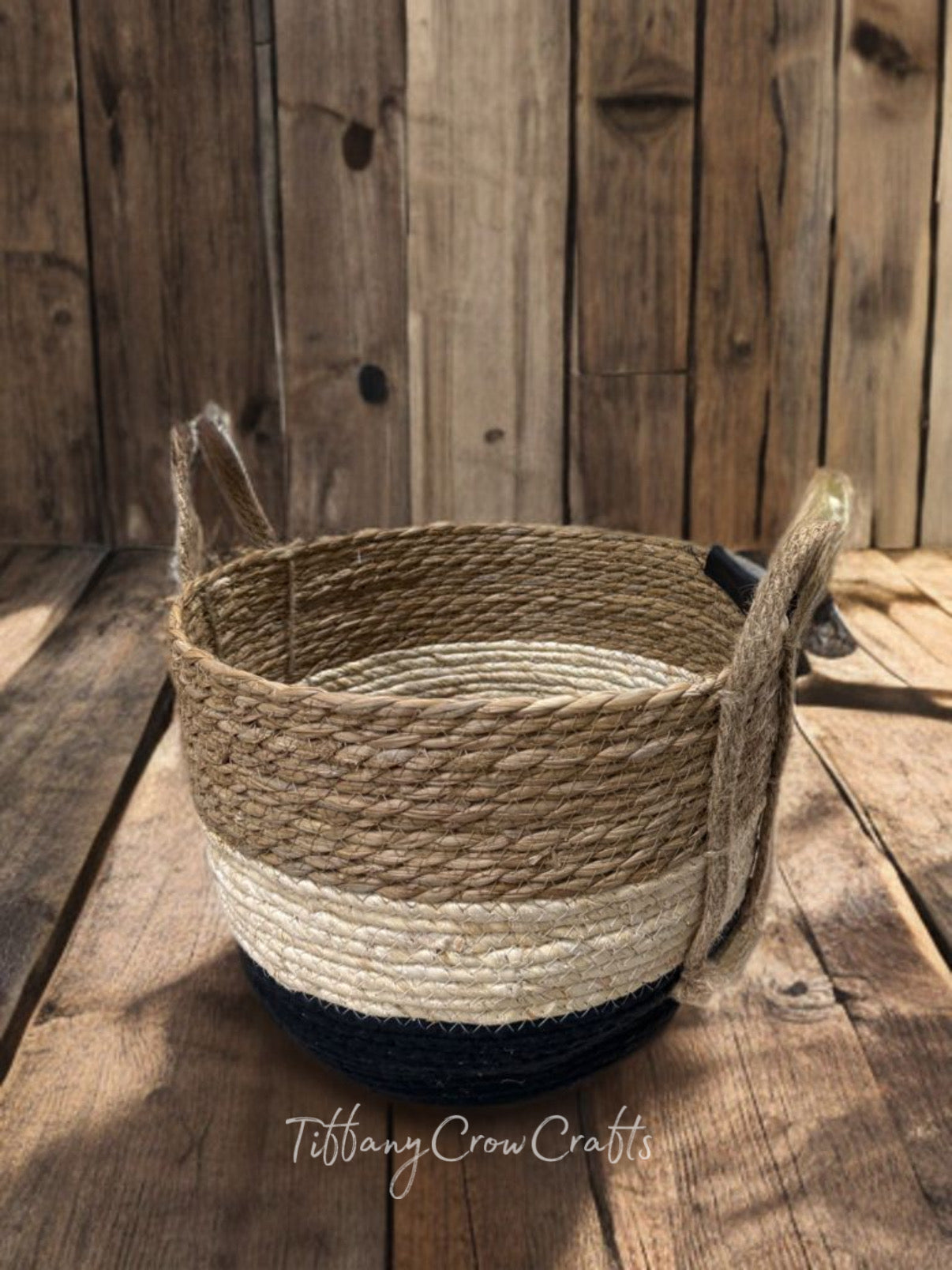 BEAUTIFUL SEAGRASS STRIPE BOHO BASKET