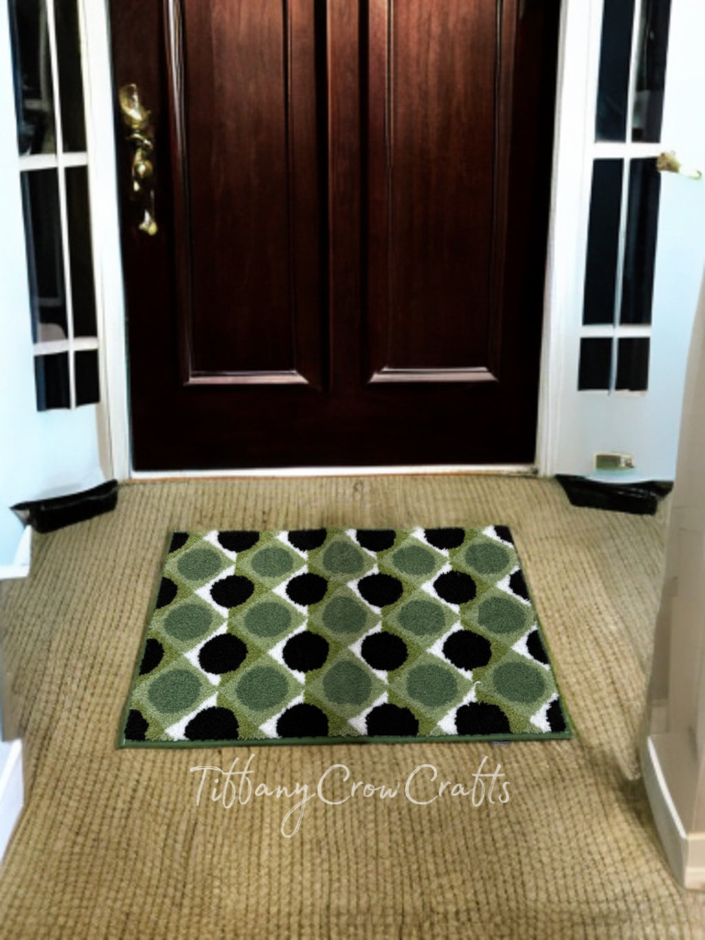 MID CENTURY GEOMETRIC KITCHEN MAT - OLIVE & OBSIDIAN POLKA DOT RUG (60x80cm)