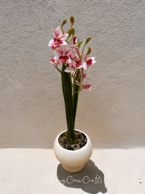 ARTISAN FAUX ORCHID TRIO - ELEGANT STONE VASE WITH LIFELIKE PETAL