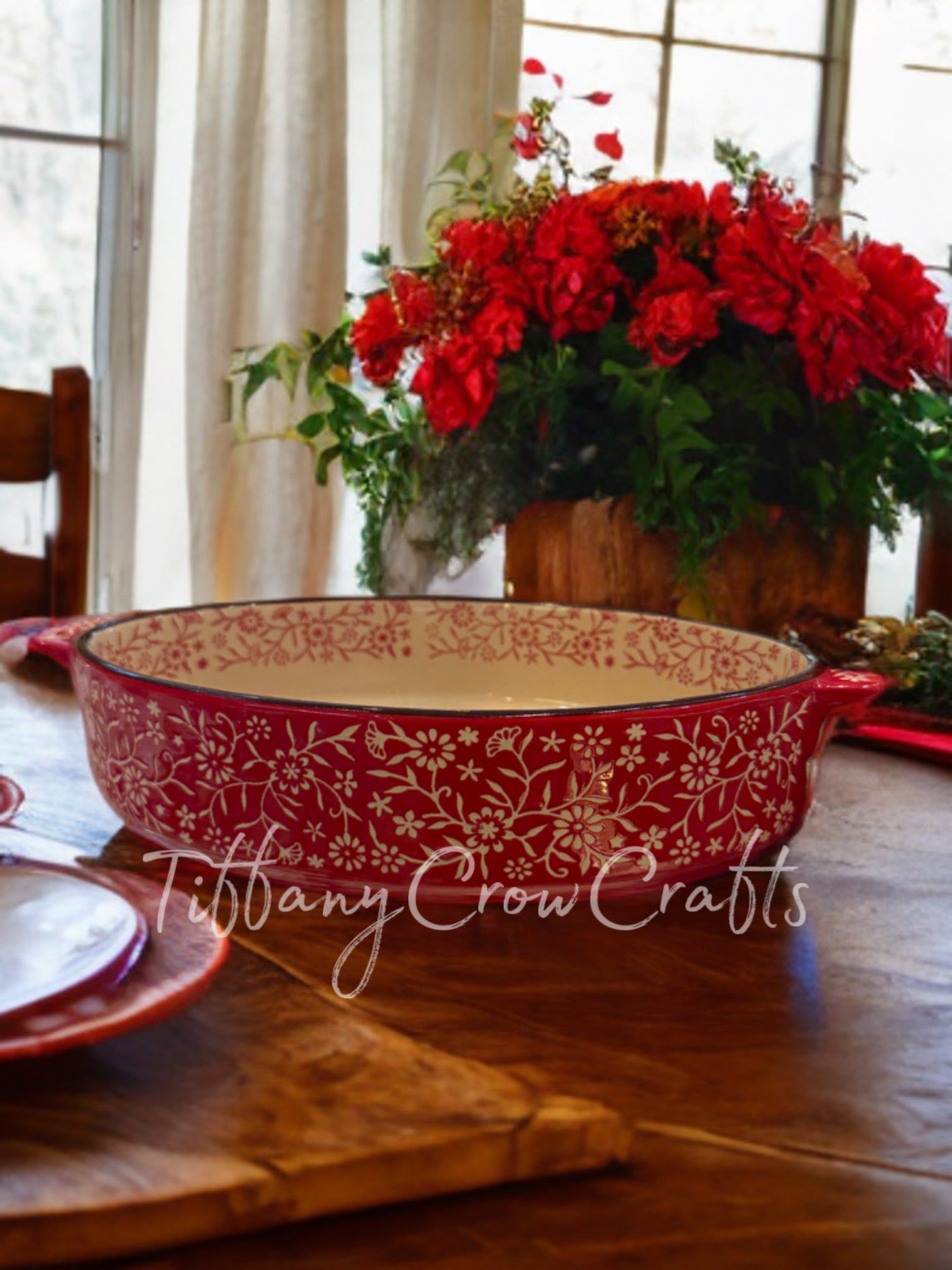 MERRY RED FLORAL BAKING DISH