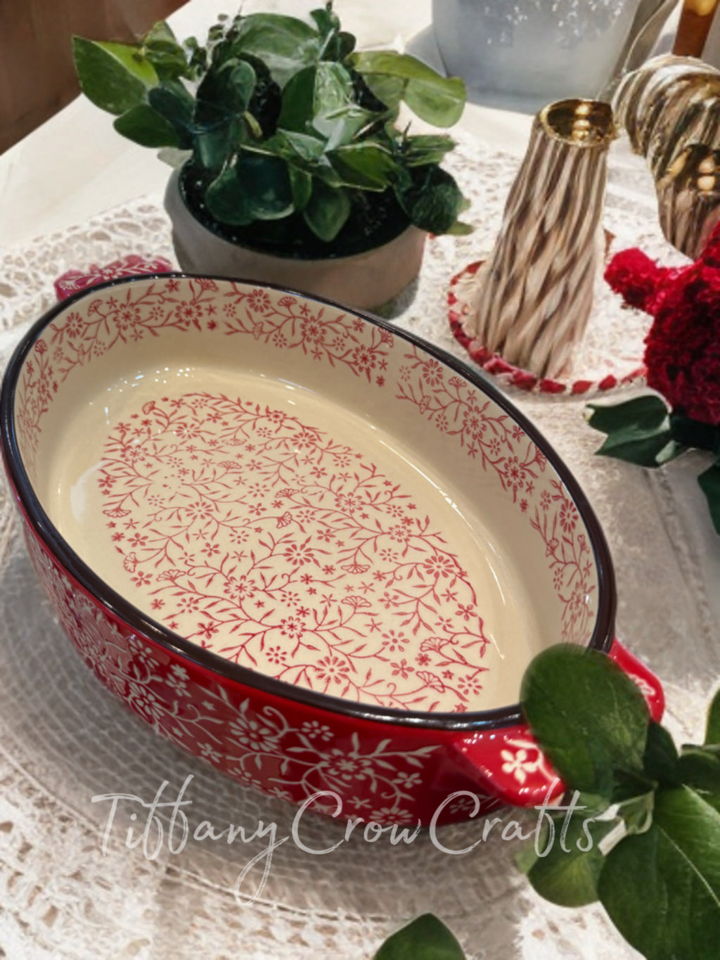 MERRY RED FLORAL BAKING DISH