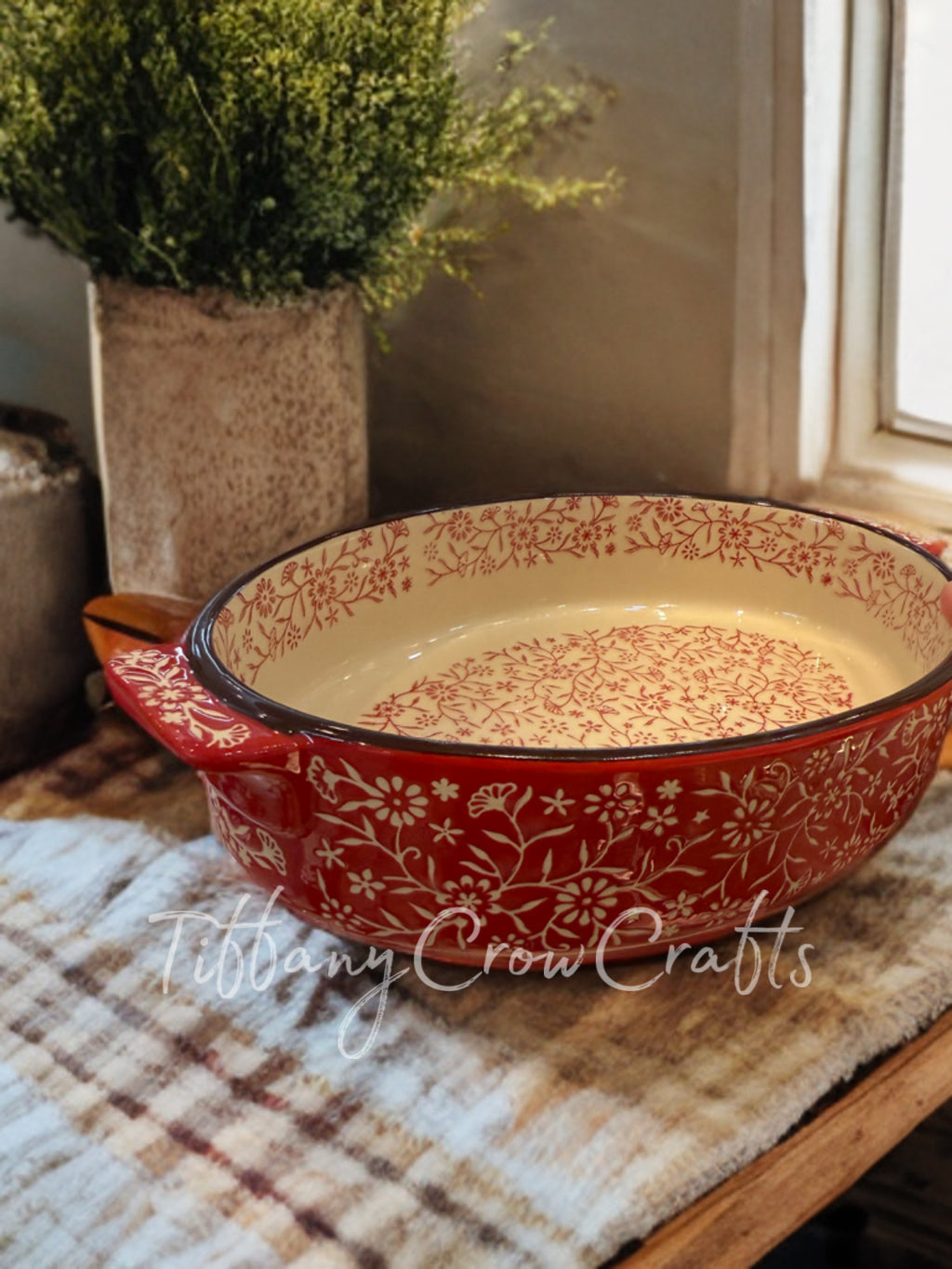 MERRY RED FLORAL BAKING DISH
