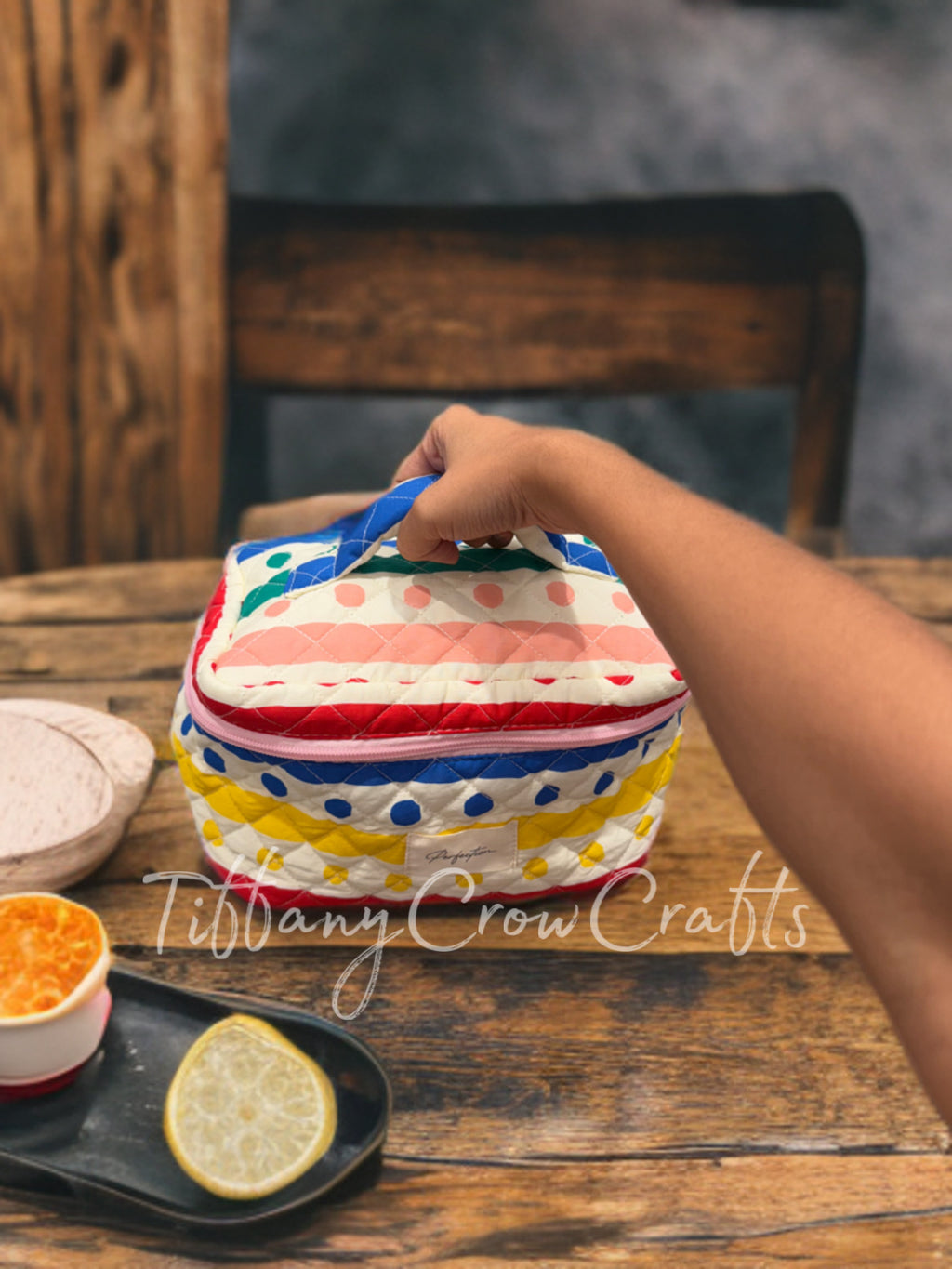 ARTISAN QUILTED MULTIPURPOSE BAG | HANDMADE RETRO POLKA DOT CARRYALL