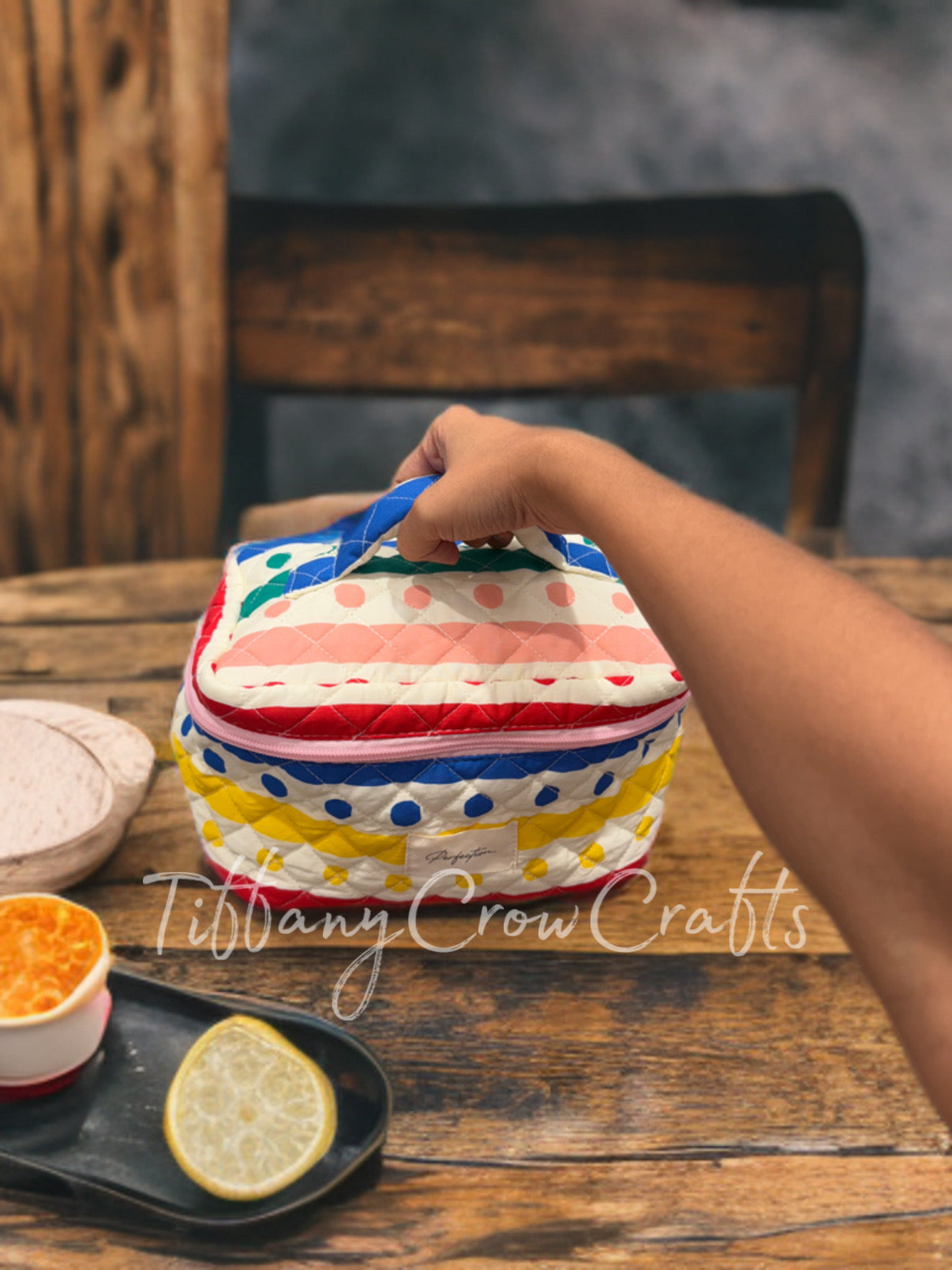 ARTISAN QUILTED MULTIPURPOSE BAG | HANDMADE RETRO POLKA DOT CARRYALL