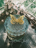 ELEGANT GLASS STORAGE JAR WITH GOLD BUTTERFLY LID