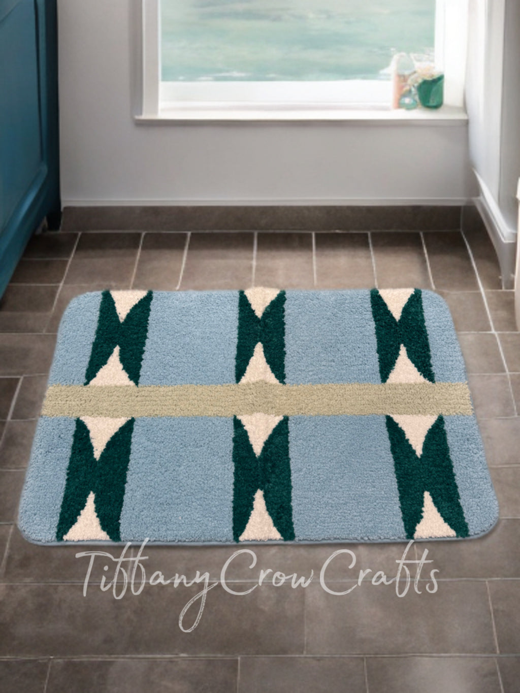 GEOMETRIC MAT| TEAL & FOREST GREEN ABSTRACT RUG