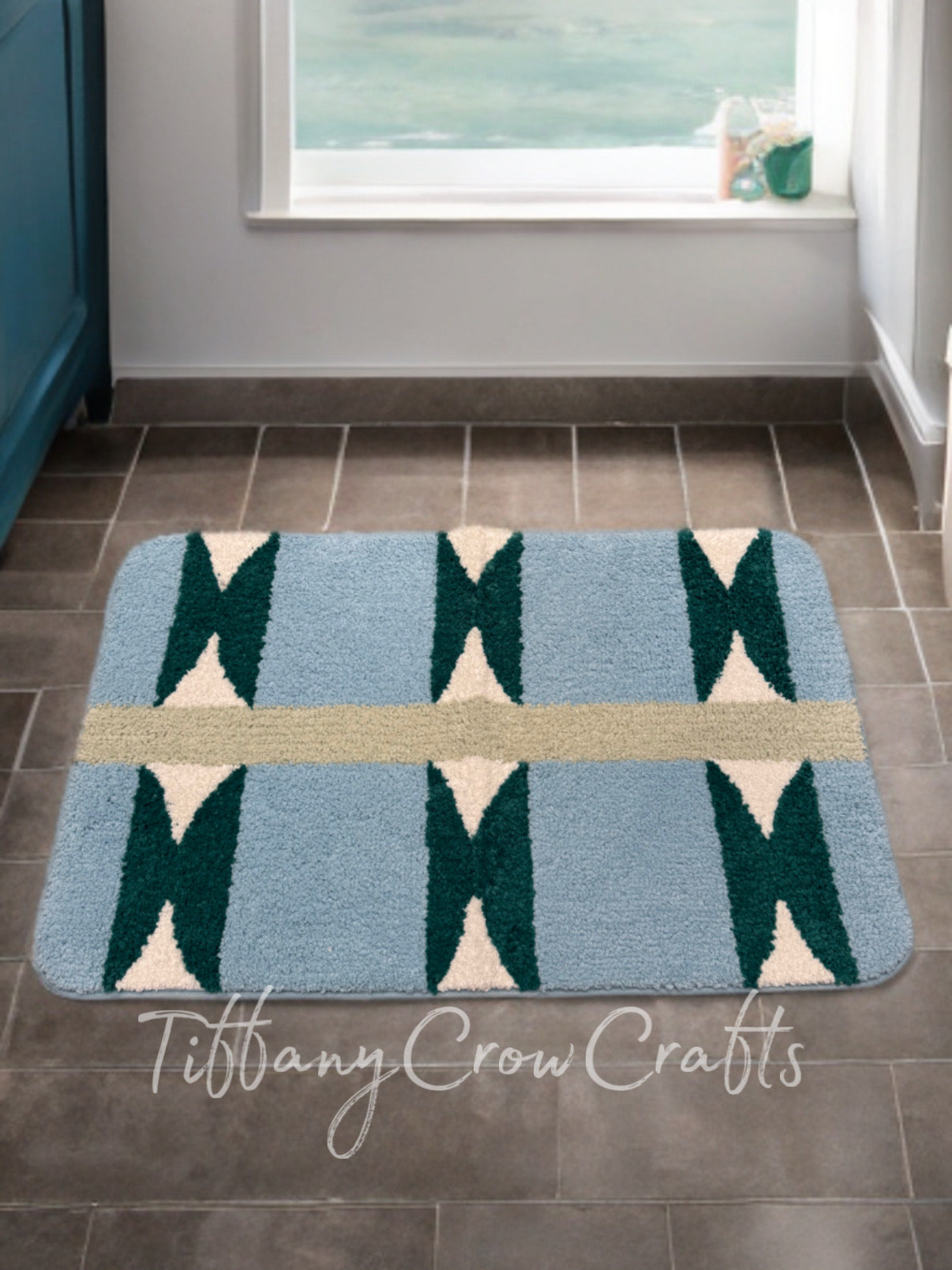 GEOMETRIC MAT| TEAL & FOREST GREEN ABSTRACT RUG