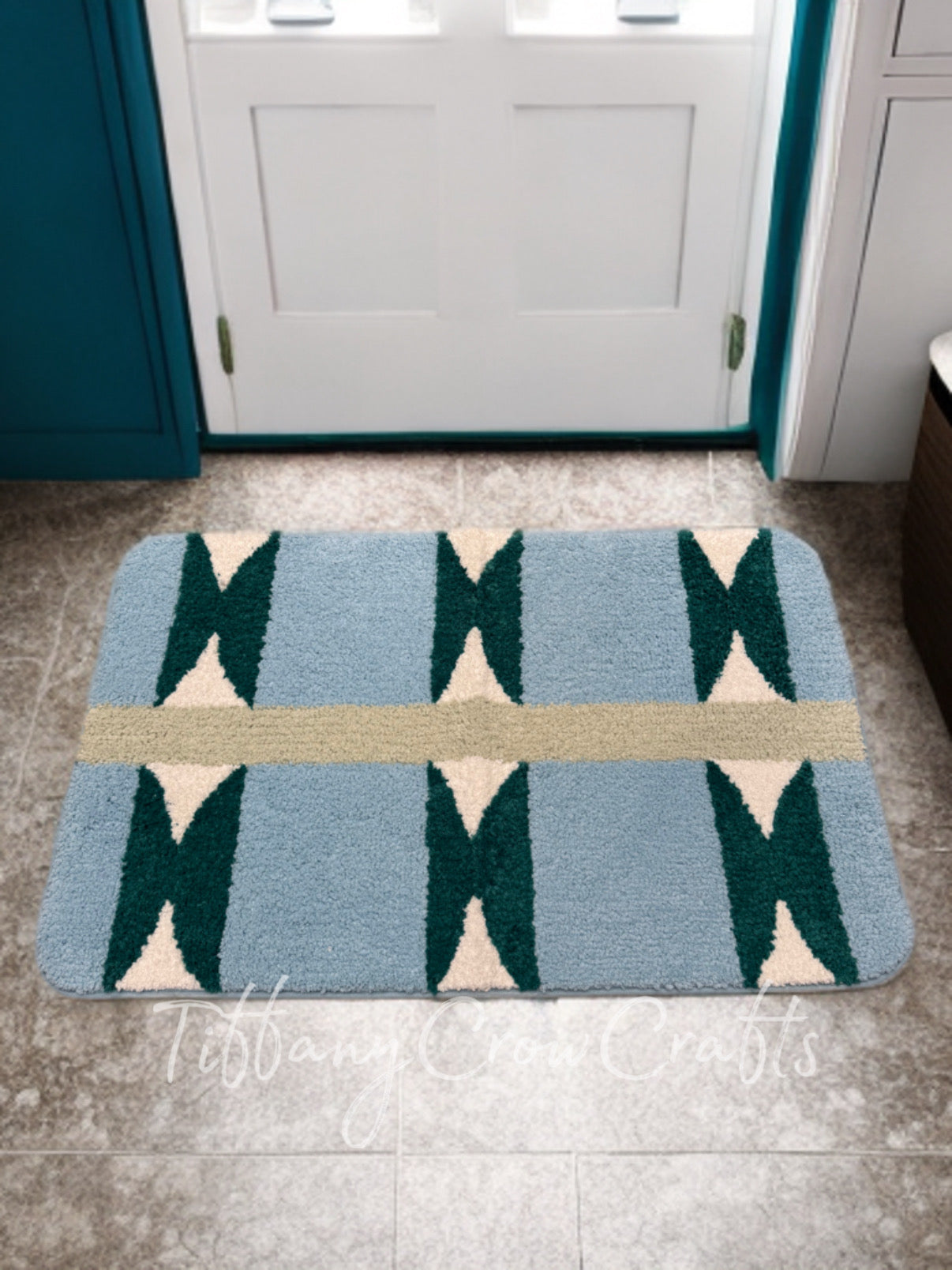 GEOMETRIC MAT| TEAL & FOREST GREEN ABSTRACT RUG
