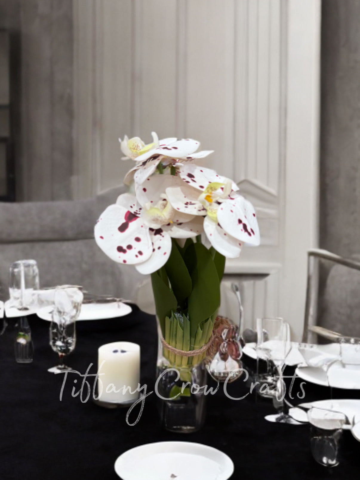 ELEGANT HANDMADE ORCHID BOUQUET - ECO FAUX FLOWERS WITH NATURAL LEAF WRAP