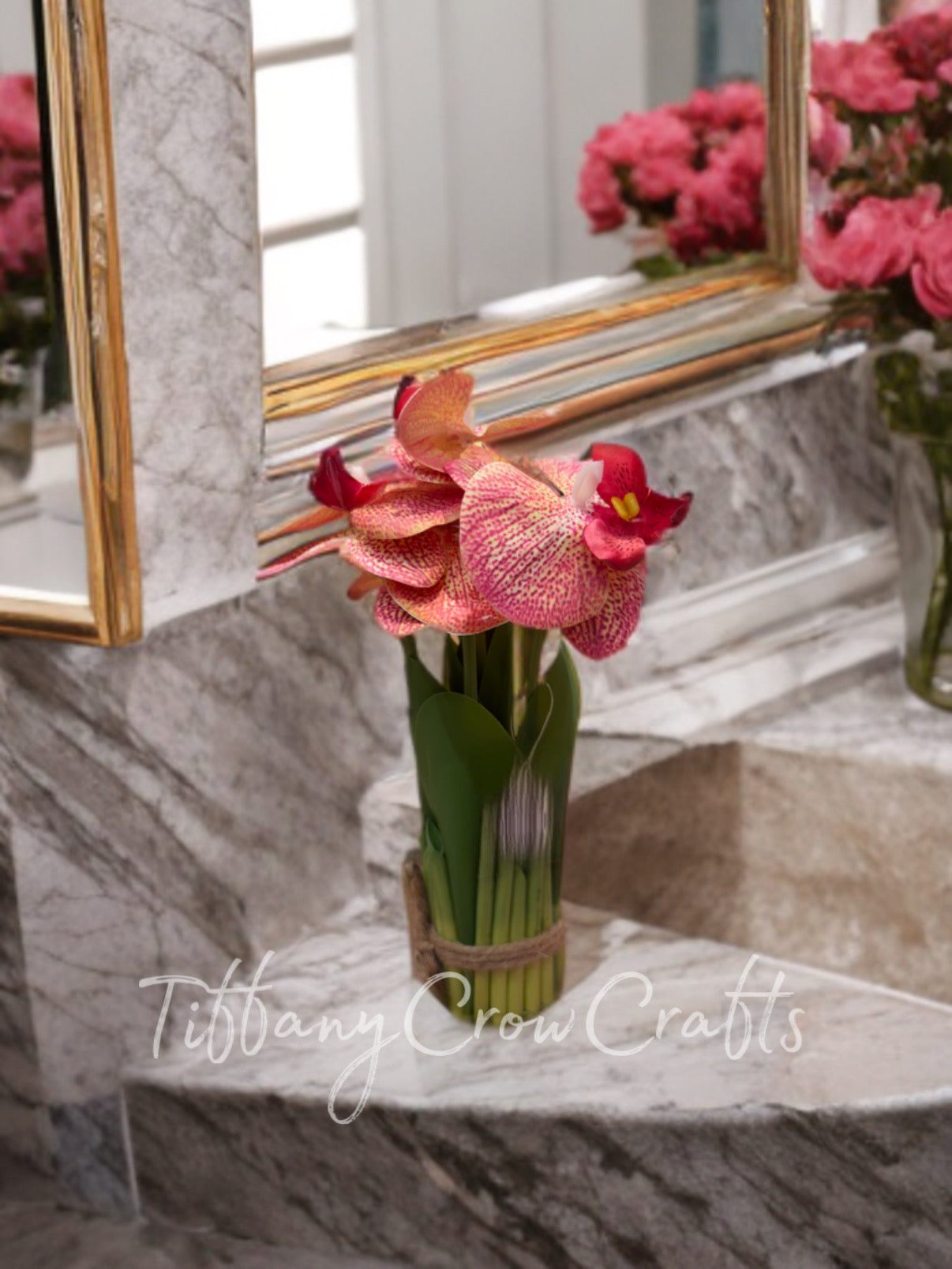 ELEGANT HANDMADE ORCHID BOUQUET - ECO FAUX FLOWERS WITH NATURAL LEAF WRAP