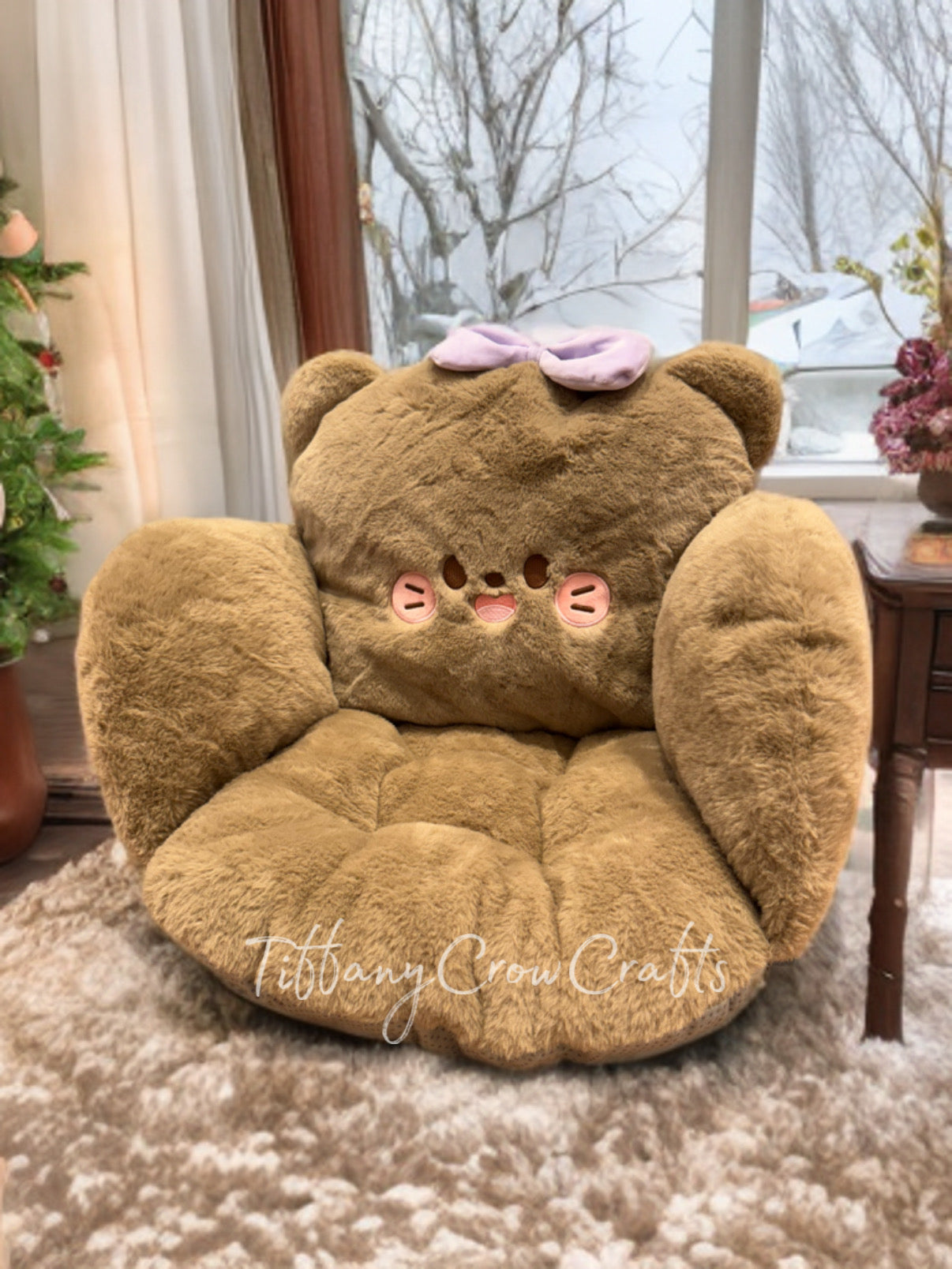 ADORABLE PLUSH BEAR CUSHION CHAIR - KAWAII COZY SEAT FOR KIDS & ADULTS