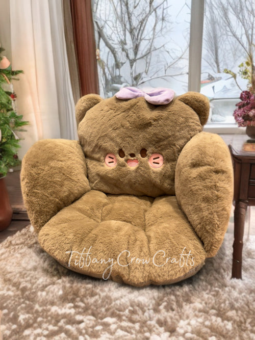 ADORABLE PLUSH BEAR CUSHION CHAIR - KAWAII COZY SEAT FOR KIDS & ADULTS