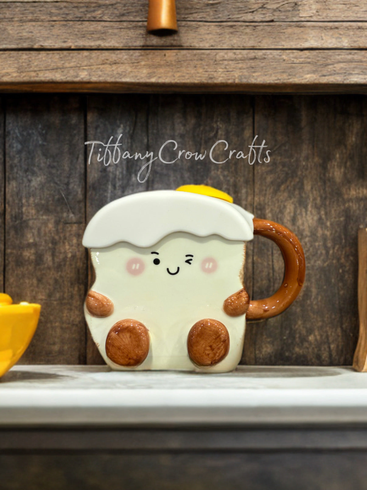 CUTE TOAST & EGG CERAMIC MUG WITH RUBBER LID