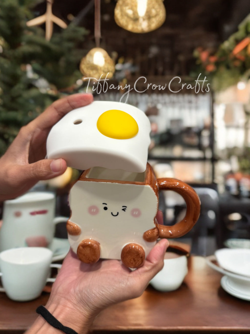 CUTE TOAST & EGG CERAMIC MUG WITH RUBBER LID