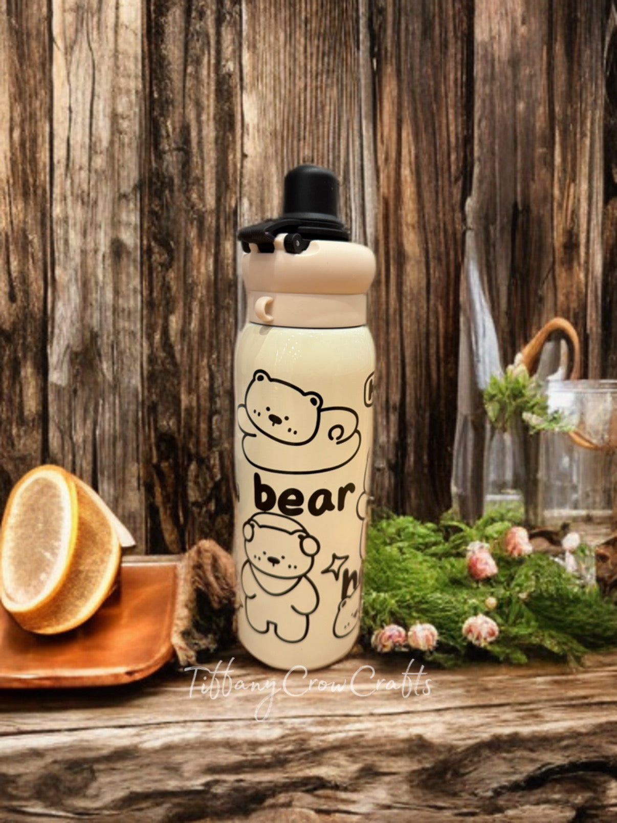 CUTE BEAR ILLUSTRATED INSULATED WATER BOTTLE