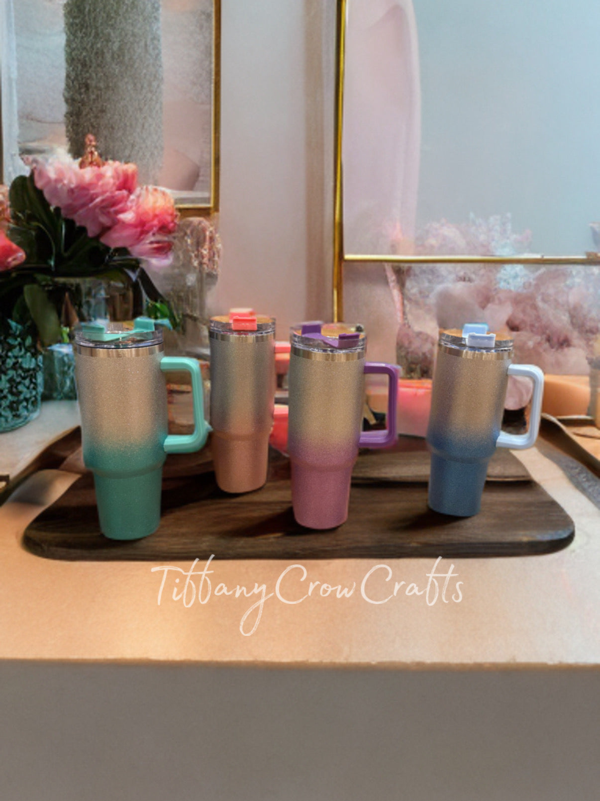 GLITTER OMBRÉ INSULATED TUMBLERS WITH HANDLES