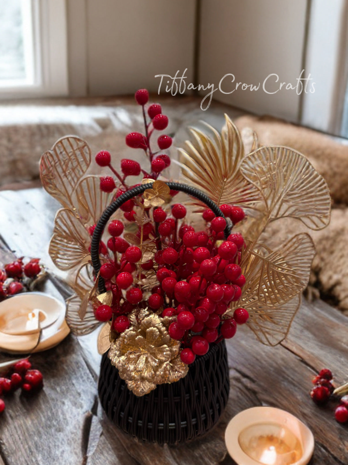LUNAR NEW YEAR PROSPERITY BASKET: RED BERRIES & GOLDEN GINKGO