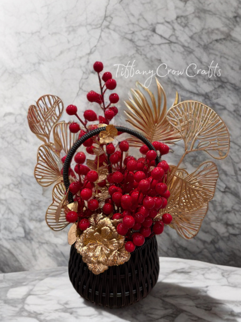LUNAR NEW YEAR PROSPERITY BASKET: RED BERRIES & GOLDEN GINKGO