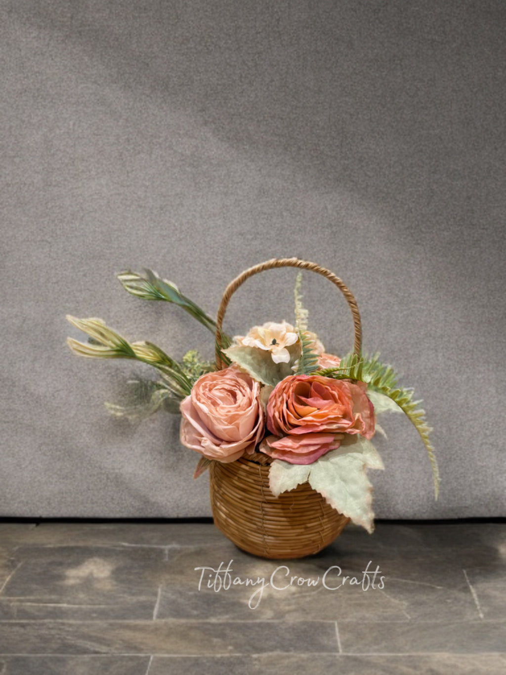 VICTORIAN MEADOW HAND-WOVEN FAUX FLOWER BASKET