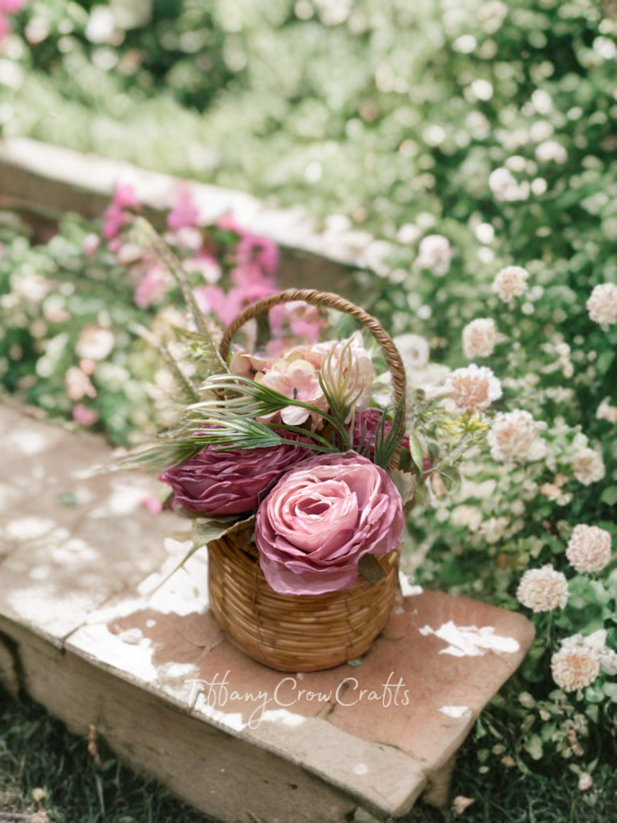 VICTORIAN MEADOW HAND-WOVEN FAUX FLOWER BASKET