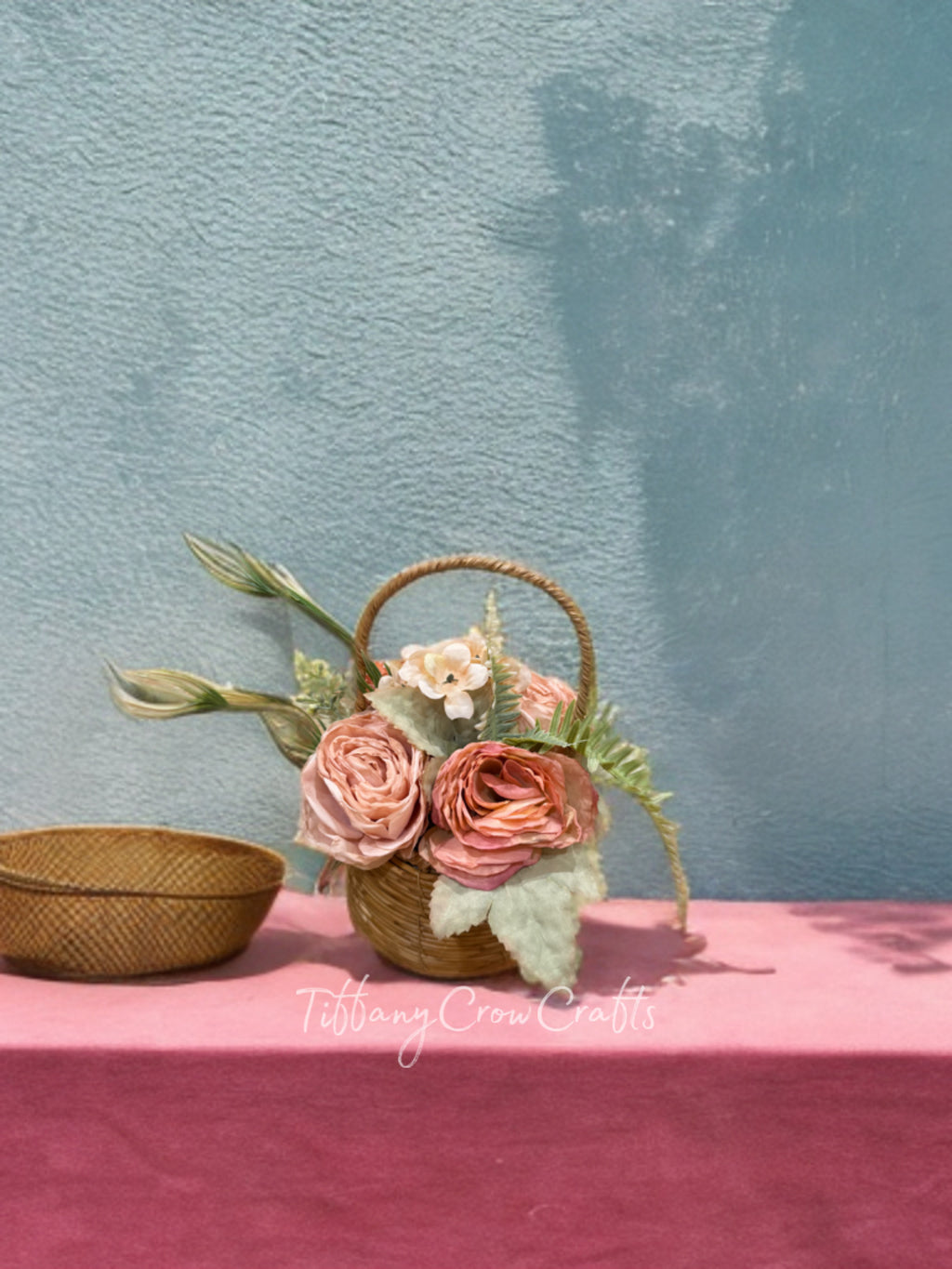 VICTORIAN MEADOW HAND-WOVEN FAUX FLOWER BASKET