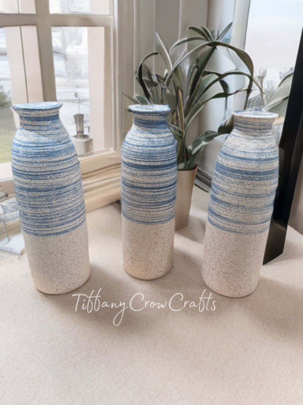 SPECKLED EARTH & AZURE BUD VASE - TEXTURED STRIPE ARTISAN POTTERY