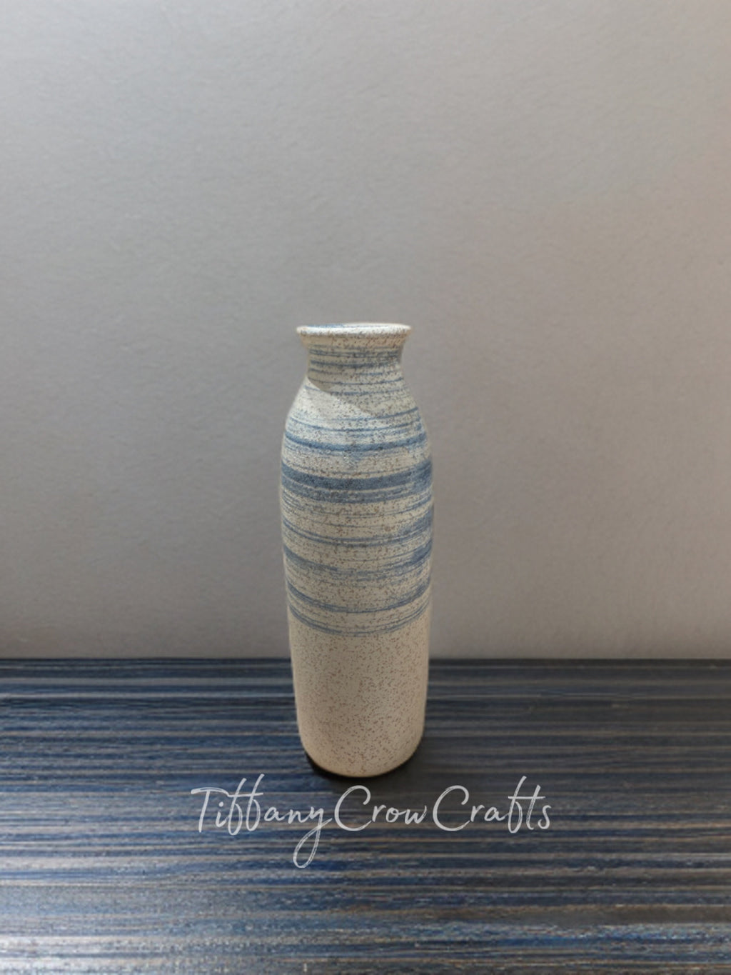 SPECKLED EARTH & AZURE BUD VASE - TEXTURED STRIPE ARTISAN POTTERY
