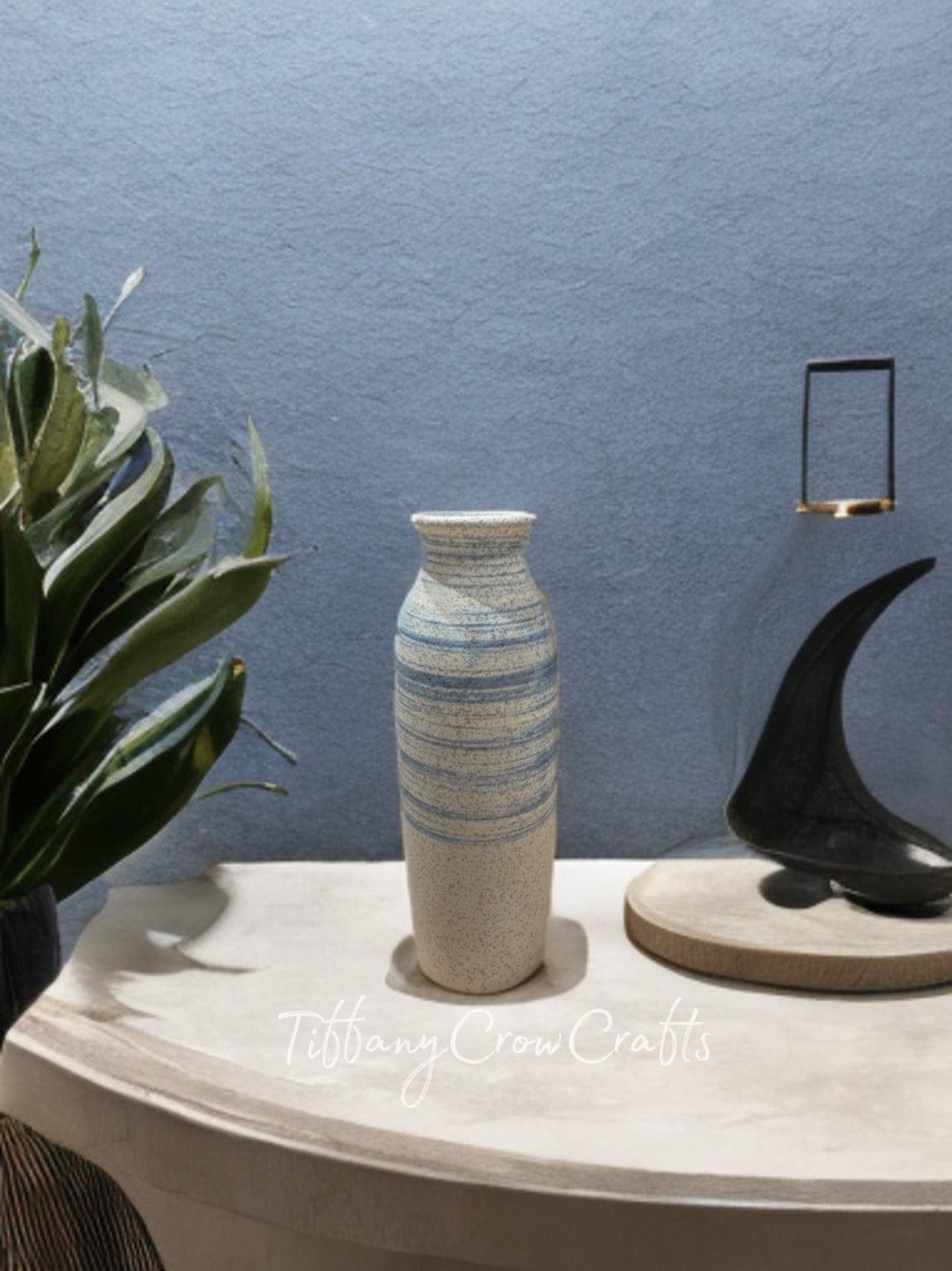 SPECKLED EARTH & AZURE BUD VASE - TEXTURED STRIPE ARTISAN POTTERY