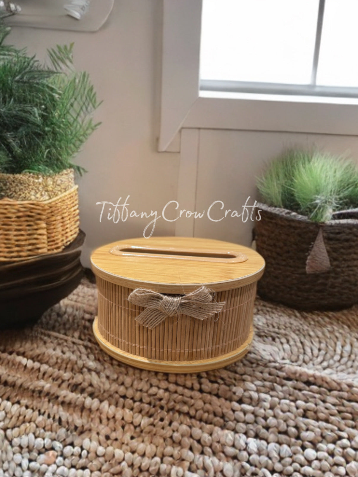 ECO-INSPIRED TISSUE BOX COVER | NATURAL WOOD & TEXTURED JUTE VANITY ACCENT